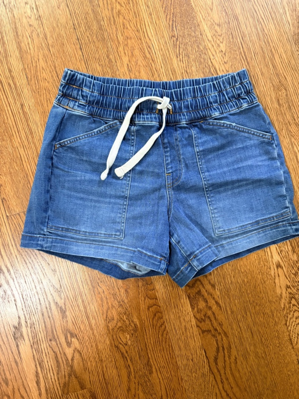 UpWest Blue Denim Drawstring Patch-Pocket Shorts